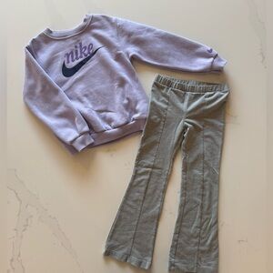 Nike Lavender Crew Sweatshirt with Gray Flared Leggings